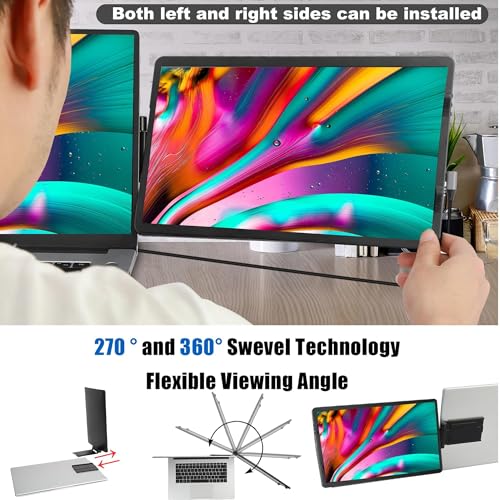 farfi Laptop Screen Extender - 360° Rotatable Portable Monitor | 11.6"" Foldable Laptop Monitor Extender with USB-C & Mini HDMI, Plug and Play for Mac, PC, and Android, 91005358FARFI