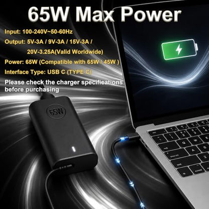 65W USB C Laptop Charger AC Adapter, Compatible with Dell Latitude 5420 5520 Chromebook 3100 3110 3300 3380 3400 3500 5300 5400 XPS Type C Fast Charging Computer Power Supply