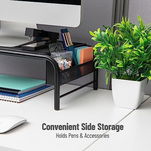 Mind Reader Monitor Stand, Ventilated Laptop Riser, Desktop Organizer, Side Storage, Metal Mesh, 20"L x 11.5"W x 5.5"H, Black - color: Black