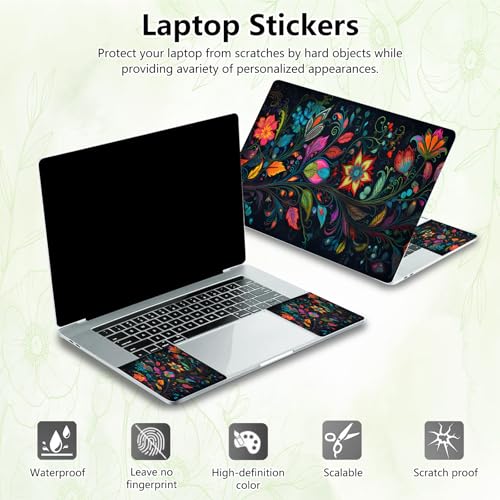 Laptop Skin Sticker Decal, Universal Reusable Vinyl Laptop Cover for 12" 13" 13.3" 14" 15" 15.4" 15.6" Notebook PC, Reusable Waterproof Scratch-Resistant with 2 Wrist Pads,Art Black Flowers - color: Art Black Flowers