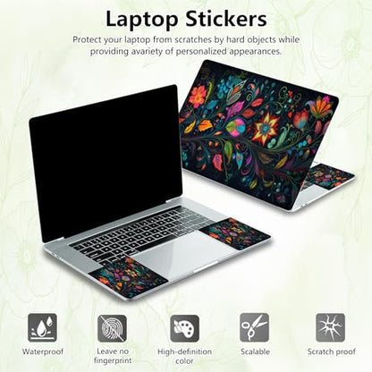 Laptop Skin Sticker Decal, Universal Reusable Vinyl Laptop Cover for 12" 13" 13.3" 14" 15" 15.4" 15.6" Notebook PC, Reusable Waterproof Scratch-Resistant with 2 Wrist Pads,Art Black Flowers - color: Art Black Flowers
