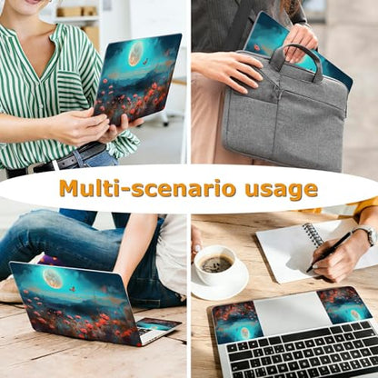 Universal Laptop Skin Sticker with 2 Wrist Pad Decals, 3-Piece Removable Vinyl Laptop Cover, Moon Poppy Waterproof Anti-Scratch, Easy-Trim Fit for 13.3" 14" 15.6" Laptops - color: Moon Poppy