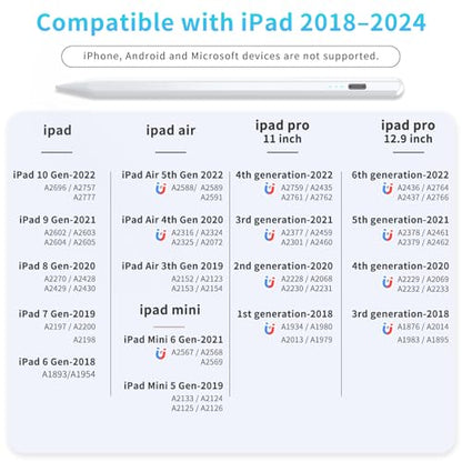Stylus Pen for iPad 2025-2018 Faster Charge Apple Pencil with Tilt Sensitivity & Palm Rejection & Magnetic Compatible iPad 11/10/9/8/7/6, Pad Air 3/4/5, Pro 12.9"/11", Mini 6/5, M2/M4 White - color: White