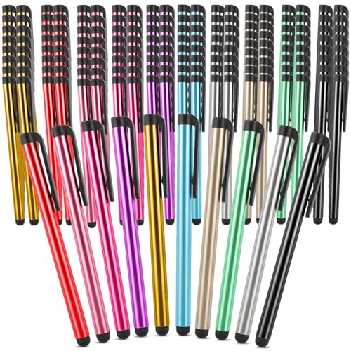160 Pcs Stylus Pens Bulk 10 Colors Capacitive Stylus Pen for Touchscreen Aluminum Alloy Stylus Pack with Soft Rubber Tips Bulk Stylus Pens for Touch Screens Tablets Phones iPad Office and Classroom