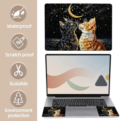Universal Laptop Skin Sticker for 12/13/14/15.6 Inch Laptops, Reusable Vinyl Laptop Decal Cover, Waterproof Scratch Resistant Notebook Skin with 2 Wrist Pads,Moonlight Cats - color: Moonlight Cats