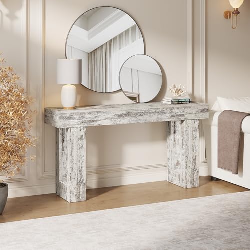 Tribesigns 63-Inch Long Console Table, Wooden Rectangular Sofa Table Behind The Couch, Farmhouse Entryway Table for Entrance, Hallway, Living Room (Distressed White) - color: Distressed White (63")