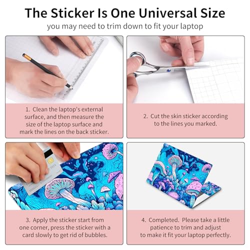 Laptop Skin Sticker 3-Piece Set,Psychedelic Mushroom | Trim-to-fit 3-piece vinyl set with one 15 x 10.6 in lid skin and two palm-rest decals for many 12-15.6 in laptops - color: Psychedelic Mushroom