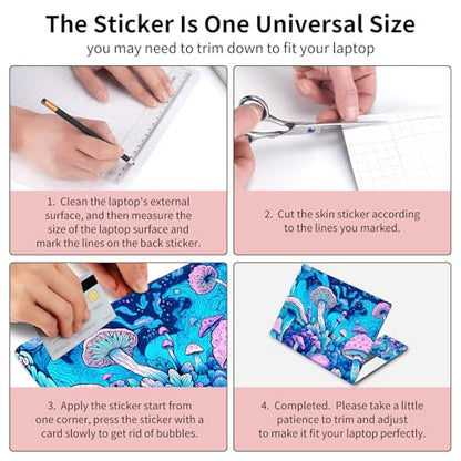 Laptop Skin Sticker 3-Piece Set,Psychedelic Mushroom | Trim-to-fit 3-piece vinyl set with one 15 x 10.6 in lid skin and two palm-rest decals for many 12-15.6 in laptops - color: Psychedelic Mushroom