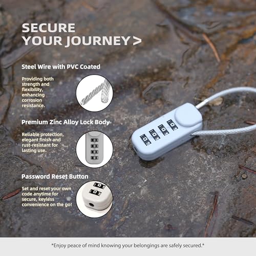 Small Combination Padlock, Cable Locks with Combination, Candados para Locker, Combo Cable Lock for Luggage, Suitcase, Gym Locker, Backpack Zipper, Cabinet, Mailbox, Helmet, Travel Safe - color: Gray+Gray