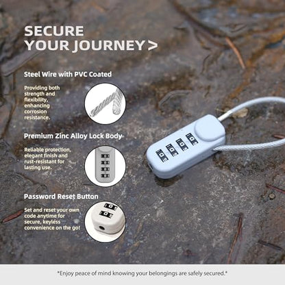 Small Combination Padlock, Cable Locks with Combination, Candados para Locker, Combo Cable Lock for Luggage, Suitcase, Gym Locker, Backpack Zipper, Cabinet, Mailbox, Helmet, Travel Safe - color: Gray+Gray