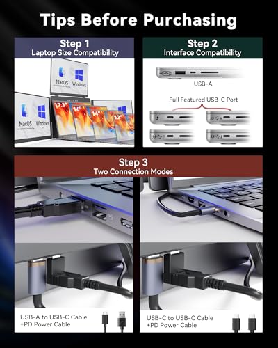 14" Triple Screen Monitor Extender, Quad Monitors for 14-16.5" Laptops | 1 Cable for 3 Screens Portable Monitor, Travel Screen Extender, Compatible with Win MacOS, FHD 1200P IPS, USB-C/HDMI-S780 Pro