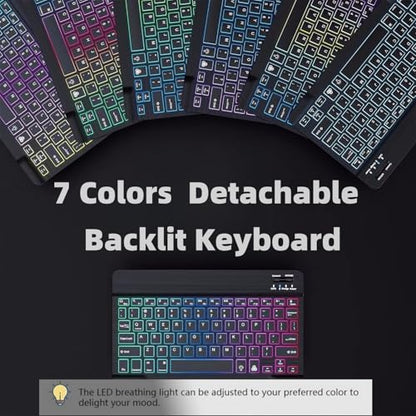Keyboard Case for Amazon Fire HD 10/10 Plus 10.1 inch 2021/2023(11/13th Generation), Slim 7 Color Rainbow Backlight Detachable Magnetic Keyboard Cover with Pencil Holder (Teal+Black) - color: Teal+Black
