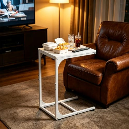WLIVE C Shaped End Table, Small Couch Side Tables with Metal Frame, Sofa Table TV Tray for Living Room, Bedroom, White - color: White