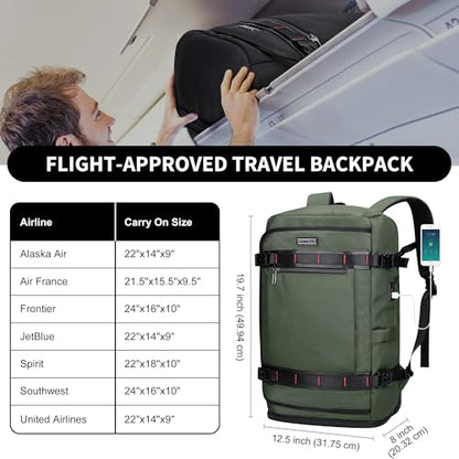 WITZMAN Travel Backpack for Men 35L TSA Friendly Flight Approved | Nylon Laptop Backpack Multi-pocket Fits 16 Inch, Carry-on Luggage, Shoe Compartment, For Business Trip, Vacation, B718 Green - color: Army Green