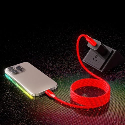 IHAO USB C to C Charger Cable PD Fast Charge and High Speed Sync Visible Starry LED Current Flowing Compatible with All USBC Device-Starry Red C to C 39Inches - color: Starry Red C to C