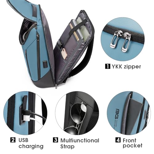 BANGE Business Smart Backpack Waterproof fit 15.6 Inch Laptop Backpack with USB Charging Port,Travel Durable Backpack - color: Light Blue