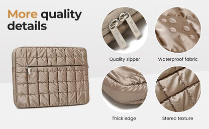 Canvas Life 360 Protective Plush Laptop Sleeve 14-14.4-inch Laptop Sleeve Bag Compatible with HP, Lenovo, Dell, ASUS, MacBook Pro 14-inch - Quilted Design(Khaki, 14 inch / 14.0 inch) - color: Khaki