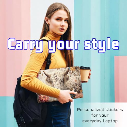 Universal Laptop Skin Sticker Decal, Compatible with MacBook HP Dell Lenovo 12"-15.6", Reusable Vinyl Notebook Cover 3PCS Set, High-Recognition Film-Highland Cow with Flower - color: Highland Cow with Flower