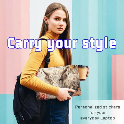 Universal Laptop Skin Sticker Decal, Compatible with MacBook HP Dell Lenovo 12"-15.6", Reusable Vinyl Notebook Cover 3PCS Set, High-Recognition Film-Highland Cow with Flower - color: Highland Cow with Flower