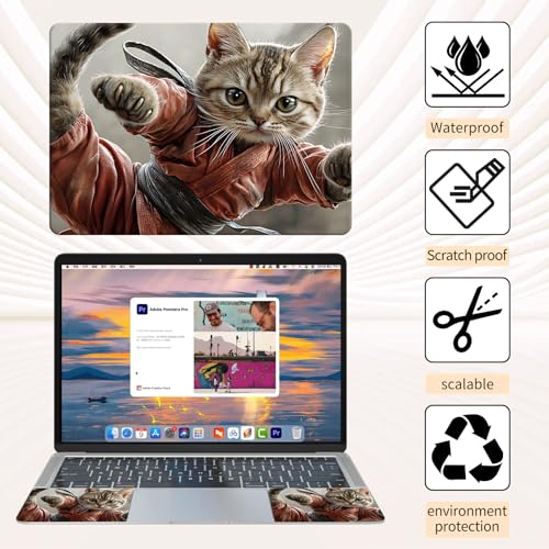 Laptop Skin Sticker 3-Piece Set,Cute Cats | Trim-to-fit 3-piece vinyl set with one 15 x 10.6 in lid skin and two palm-rest decals for many 12-15.6 in laptops - color: Cute Cats