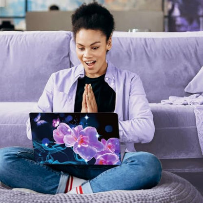 SUPERDANT Flashy Phalaenopsis Laptop Skin Sticker Decal Flower Universal Laptops Notebook Skin Sticker 12 13 13.3 14 15 15.4 15.6 Inches Vinyl Laptop Cover Stickers Removable Waterproof Black Purple