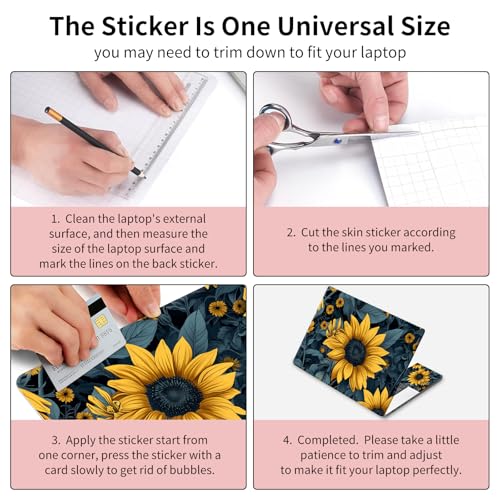 Laptop Skin Sticker 3-Piece Set,Sunflower Yellow Flowers | Trim-to-fit 3-piece vinyl set with one 15 x 10.6 in lid skin and two palm-rest decals for many 12-15.6 in laptops - color: Sunflower Yellow Flowers