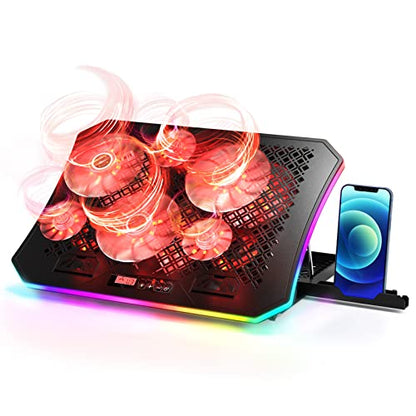 Laptop Cooling Pad, KeiBn RGB Lights Laptop Cooler 6 Fans for 15.6-17.3 Inch Laptops, 7 Height Stands, 10 Modes Light, 2 USB Ports, Desk or Lap Use (A8,Red) - size: A8-Red