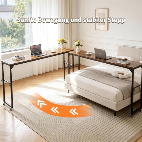 Aibiju Over Bed Desk with Wheels Adjustable Height, King Size Overbed Table, Overbed Laptop Desk, Rolling Table, Office, Rustic Brown YD-BT001H - color: Rustic Brown