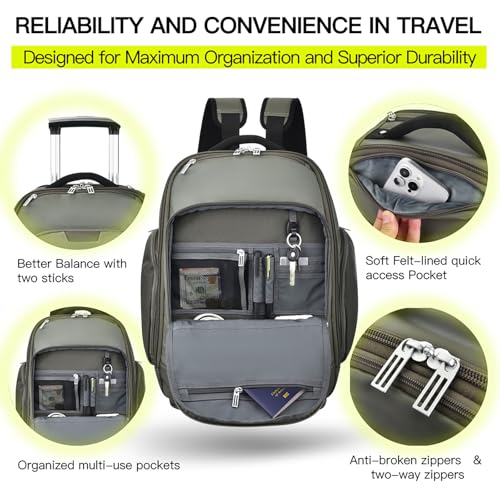 Heliar Rolling Backpack with Wheels | Wheeled Roller Backpack for Business & Travel, Adjustable 13-18 Inch Laptop Backpack with Laptop Compartment & Carry-On Design - color: Green
