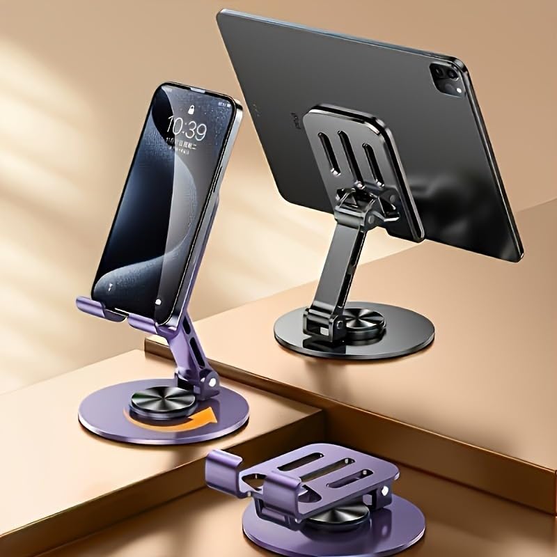360° Rotating Metal Phone Stand, Foldable Adjustable Desktop Holder, Stable Universal Mount for All Smartphones & Tablets, Ideal Office/Home Desk Accessory(Gray) - color: Gray