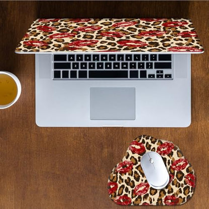Laptop Skin Sticker Decal 15-15.6 Inch with Cute Mouse Pad, Universal Reusable Vinyl Sticker for 12.1 13 13.3 14 15.4 Inch Netbook and Notebook PC, Leopard Print Red Lips - color: Leopard Print Red Lips