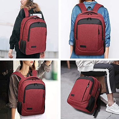 Monsdle Travel Laptop Backpack Anti Theft Backpacks with USB Charging Port, Travel Backpacks Business Work Bag 15.6 Inch College Computer Bag for Men Women, Red