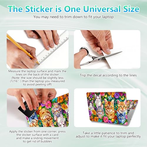 Laptop Skin Sticker Decal 12"-15.6" Universal Laptop/Notebook/Netbook Vinyl - Waterproof Scratch Resistant,Fits HP Dell Lenovo MacBook,2 Free Wrist Pads,Easy Apply & Remove,Colorful Cat - color: Colorful Cat