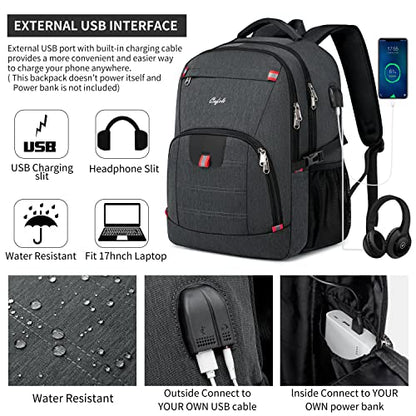CAFELE Backpack,Waterproof Large 17in Laptop Backpack for Trip School Work Bookbag Computer Rucksack with USB Charging Port,Water Resistant Sturdy Backpack for Men Women,Grey | USB Charging Port, Water Resistant, Large Capacity, For Trip School Work - col