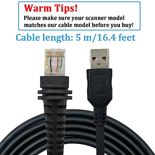 Bar Code Scanner USB Cable for Honeywell CBL-500-300-S00 USB to RJ45 Cable 1900GHD 1900GSR 1902GSR 1300G 1250g 1450G 1950G 1400G (5M / 16FT Flatted USB Port) - size: 16 ft Straight