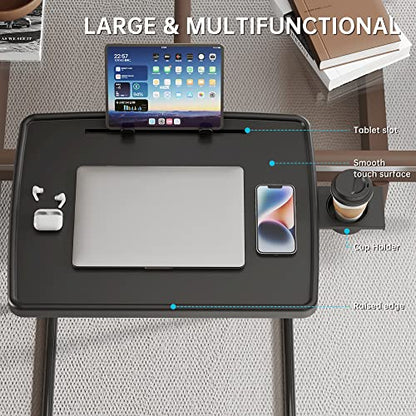 X TV Tray Table, Allpop Large TV Dinner Tray for Eating, Adjustable Folding Laptop Table with Book Stand, Cup Holder & Tablet Slot on Couch & Bed, Black - color: Black