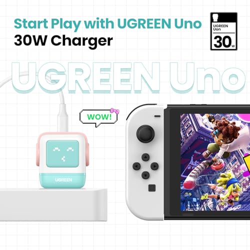 UGREEN Uno 30W USB C Charger Block, Compact Nexode Robot GaN Fast Charger for iPhone 17/16/15/14, Galaxy S26/S25/S24/S23, Pixel 10/9/8/7, MacBook Neo/Air, iPad Pro, Pink Blue - color: Pink Blue