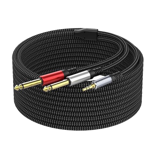 3.5mm 1/8 Stereo to Dual 1/4 TS Mono Y Splitter Audio Cable Adapter Compatible with iPhone, PC, Computer Sound Card, Mixer, Multimedia Speaker, Home Stereo System 30FT - size: 30ft