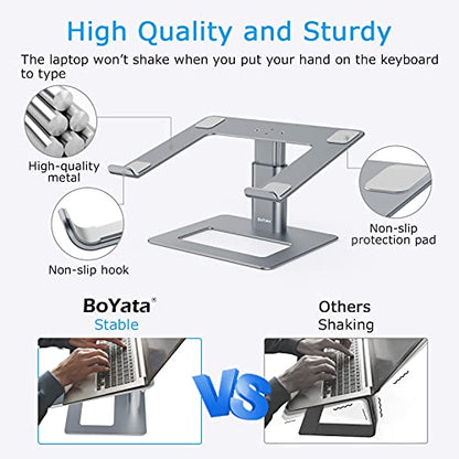 BoYata Laptop Stand, Ergonomic Aluminum Height Adjustable Computer Stand Laptop Holder for Desk, Compatible with MacBook Pro/Air, Dell, Lenovo, HP, Samsung, More Laptops 11-17" - color: Grey