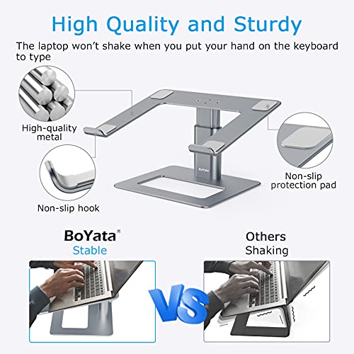 BoYata Laptop Stand, Height Adjustable Laptop Riser for 11-17" Laptops | Ergonomic Laptop Stand for Desk, Ventilated with U-Shaped Open Design, Sturdy Notebook Stand for 10-17'' Laptops, Grey - color: Grey
