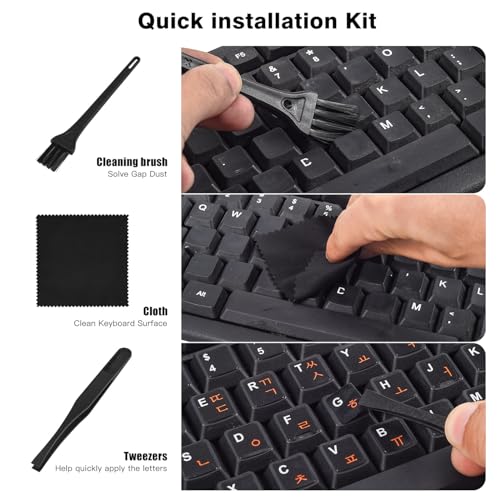 2PCS Russain Keyboard Stickers with Tweezer, Replacement Cyrillic Keyboard Letters Black Background Orange Letterring for Laptops Notebooks PC Computer Desktop, Russian-English Keyboard Sticker - color: Russian Orange Letters