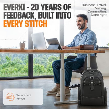 EVERKI Business 120 Pro Backpack, 2 Laptop Compartments & Rain Cover - 40L | Nylon, Polyester, Durable, Multi-Padded Pockets, Travel-Friendly, School & Work, 180° Fold-Out Design, Fits up to 18.4" - style: Business 120 Pro