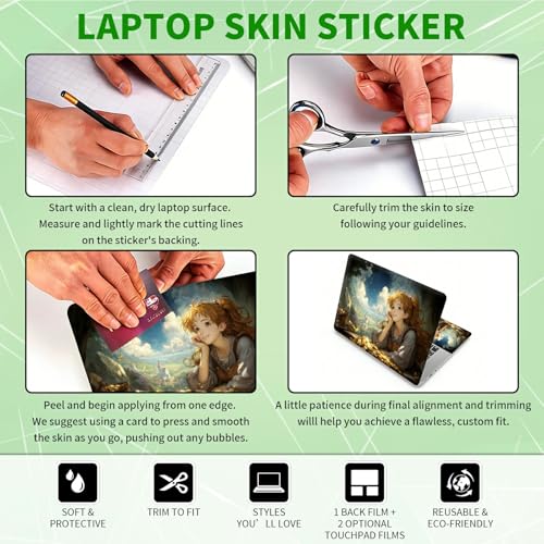 Laptop Skin Sticker Decal, Universal Protective Cover Fit 12 13 14 15.6 Inch Notebook, Reusable Water-Resistant Vinyl Decal w/ 2 Wrist Pads for Business Travel Office, Cloud Girl - color: Cloud Girl