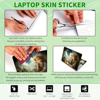 Laptop Skin Sticker Decal, Universal Protective Cover Fit 12 13 14 15.6 Inch Notebook, Reusable Water-Resistant Vinyl Decal w/ 2 Wrist Pads for Business Travel Office, Cloud Girl - color: Cloud Girl