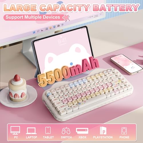 YUNZII C75 Cute 75% Wireless Mechanical Keyboard (Beige, Candy Switch) | Creamy Cake Keyboard, BT5.0/2.4G/USB-C, Hot-Swap, NKRO, PBT MOA Keycaps,5500mAh RGB Gasket Mount for Mac/Win/Gaming/Office - color: Beige, size: Candy Switch