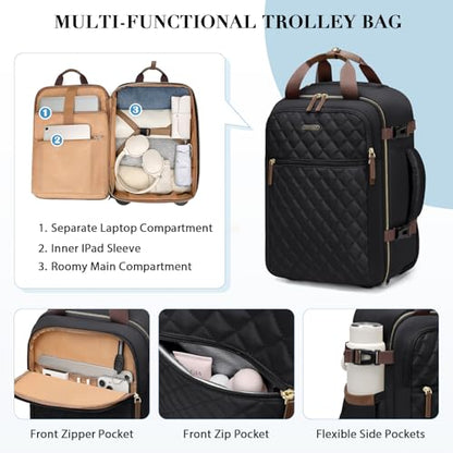 Rolling Backpack for Women,Travel Laptop Backpack with Wheels Roller Wheeled Backpack Underseat Carry On Luggage for Travel Business Trip,Fit 17Inch,Black - color: Black