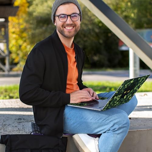 Universal Laptop Skin Sticker Decal with 2 Wrist Pad Skins, Waterproof Scratch Vinyl Cover for 11–15.6 Inch MacBook, HP, Dell, Lenovo, Cutable & Reusable,Black Cat Hiding Leaves - color: Black Cat Hiding Leaves