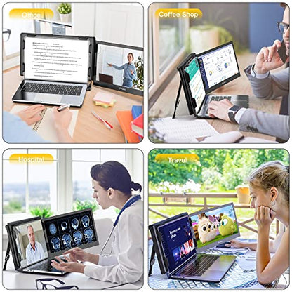 SMISEACOW P1 Plus 13.5" Folding Portable Monitor for Laptop FHD IPS Laptop Dual Screen Extender Compatible with Windows,Mac,Linux & Chrome,PS5,Fits 13.3-16.5'' Sizes USB-C or HDMI Transfer Video