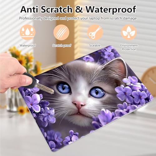 Laptop Skin Sticker Decal 15.6 Inch,12 13 13.3 14 15 15.6 in Laptop Netbook Skins for Notebook,Art Decal Removable Waterproof Scratch Resistant,Universal Vinyl Cover,Cat Purple Flower - color: Cat Purple Flower