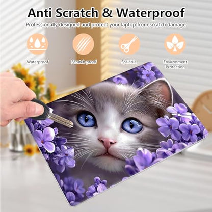 Laptop Skin Sticker Decal 15.6 Inch,12 13 13.3 14 15 15.6 in Laptop Netbook Skins for Notebook,Art Decal Removable Waterproof Scratch Resistant,Universal Vinyl Cover,Cat Purple Flower - color: Cat Purple Flower